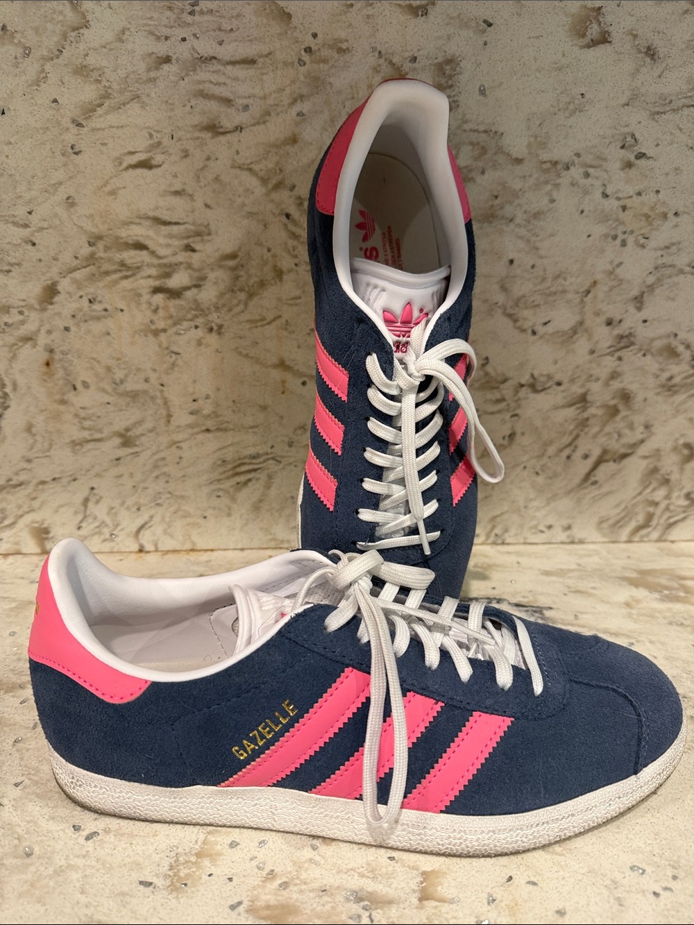 adidas Navy Suede Sneakers with Pink Stripes (Women)